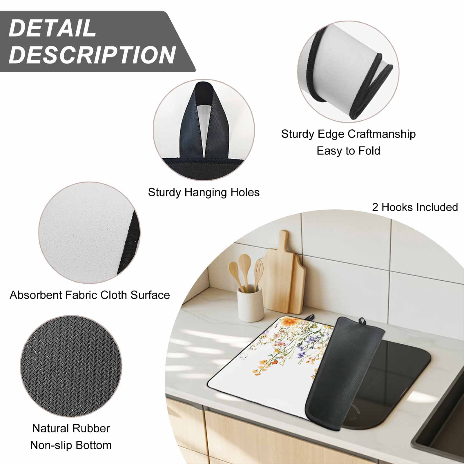 Spring Floral Stove Top Cover for Electric Stove, Heat-proof & Non Slip Glass Top Stove Cover Protector, Watercolor Leaves Wildflower Pastoral Kitchen Flat Cooktop Rubber Mat 24x21 Inches