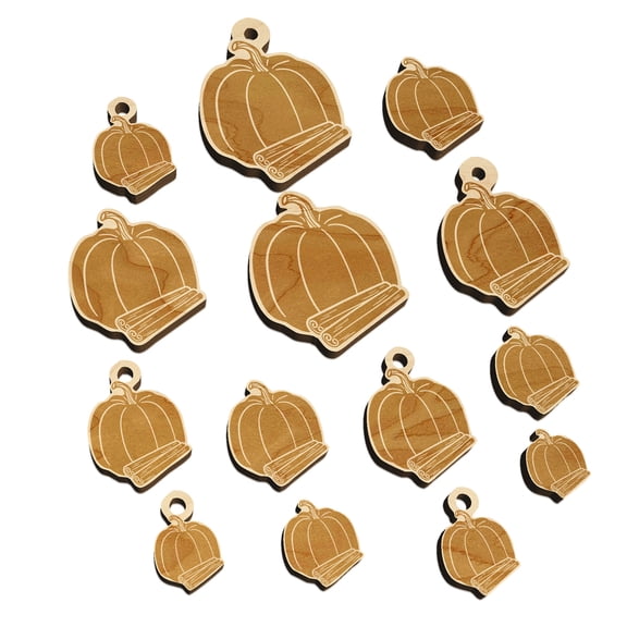 Pumpkin Spice Drawing Wood Mini Charms Shapes DIY Craft Jewelry - With Hole - Various Sizes (16pcs)