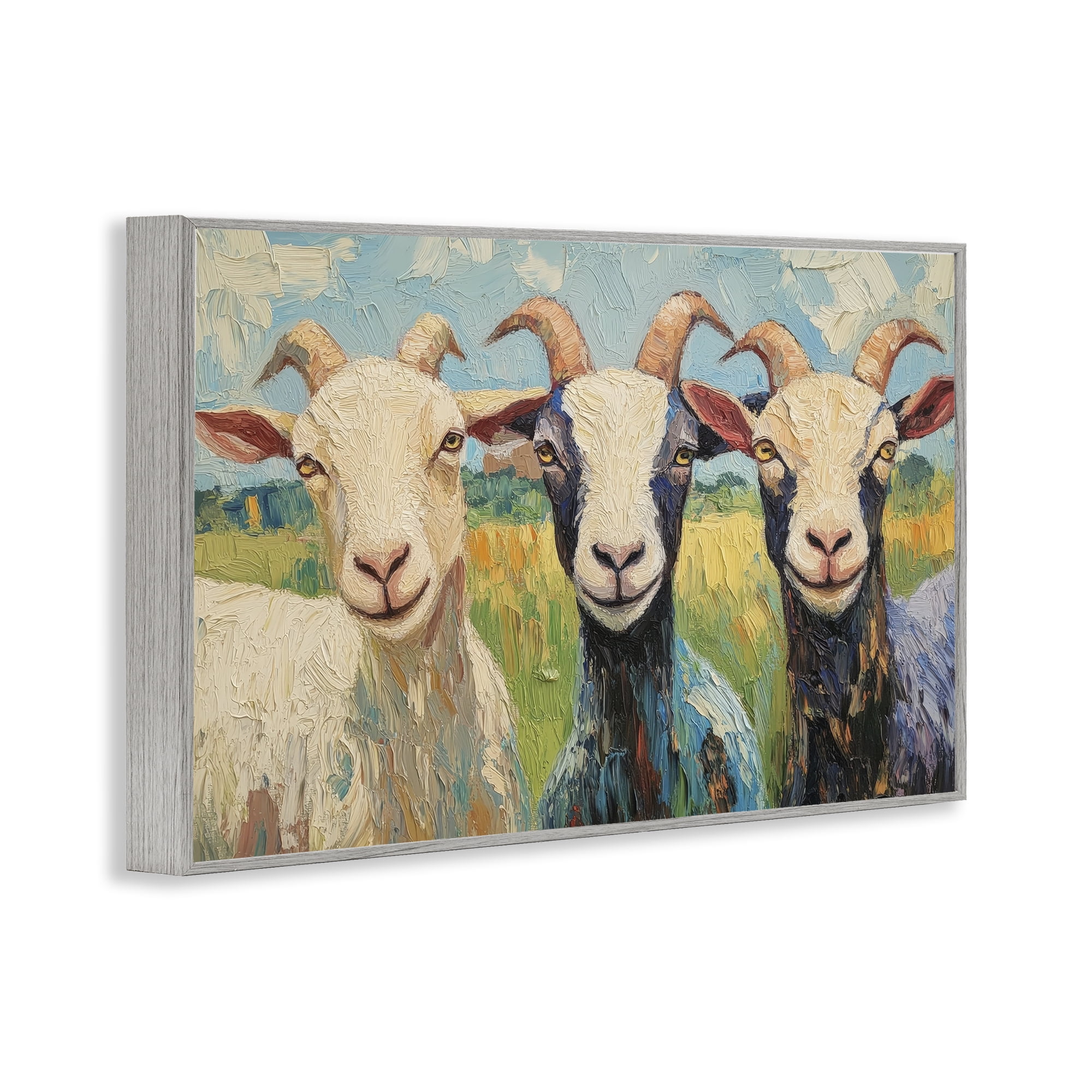 Stupell Industries Billy Goats in Bright Pasture Gray Framed Giclee Art, design by Petal Prints Design