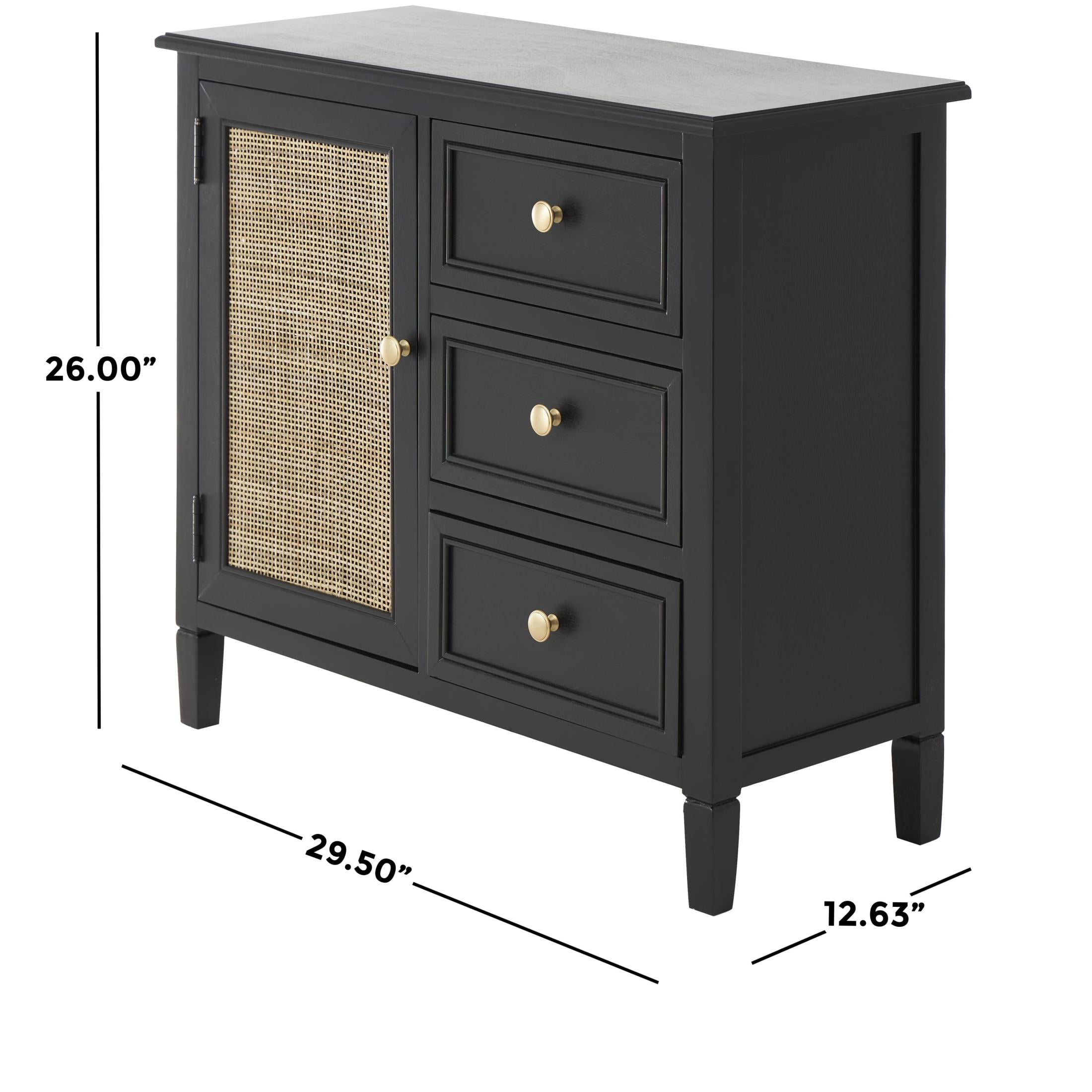 DecMode 30" x 26" Black Wood Handmade 1 Door and 3 Drawers Cabinet with Rattan Front, 1-Piece