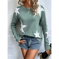 thumbnail image 5 of Women'S Star Pattern Crew Neck Drop Shoulder Casual Sweater Pullover Knitwear Green L, 5 of 7