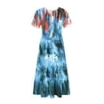 thumbnail image 4 of Penkiiy Women's Round Neck Short Sleeved Mid Calf Double Pocket Tie Dyed Printed Dress Short Sleeved Round Neck Dress 2XL Blue, 4 of 5