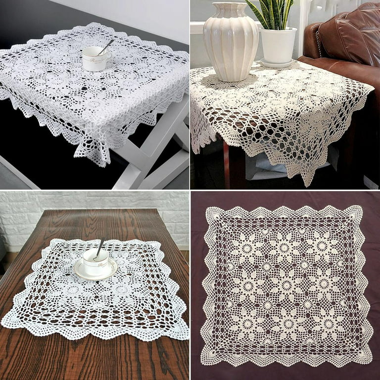 Fancy Handmade Crochet Tablecloth Vintage Cotton Lace Square Table