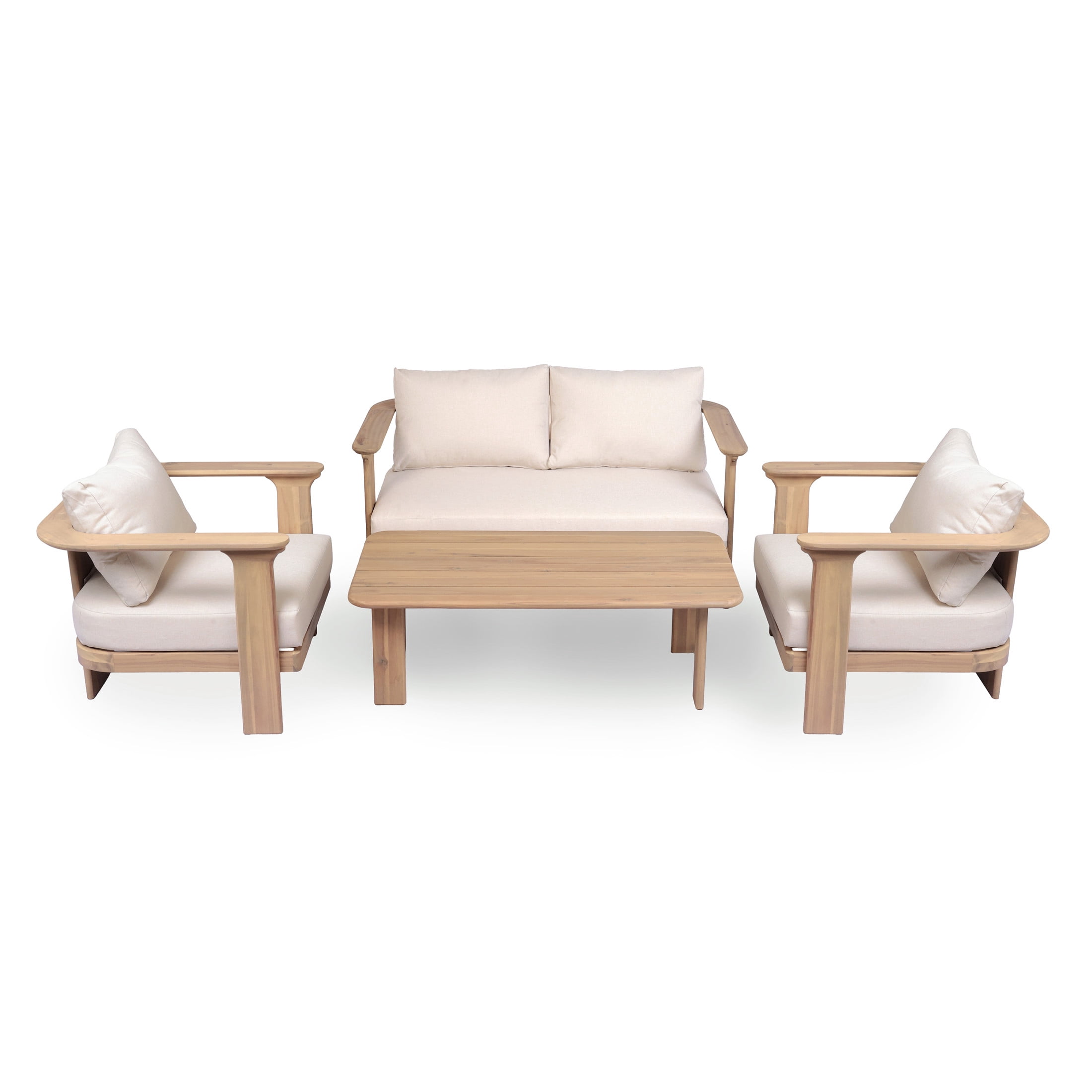 Christopher Knight Home Modern 4-Piece Wood Patio Conversation Set with Coffee Table, Brown+Beige