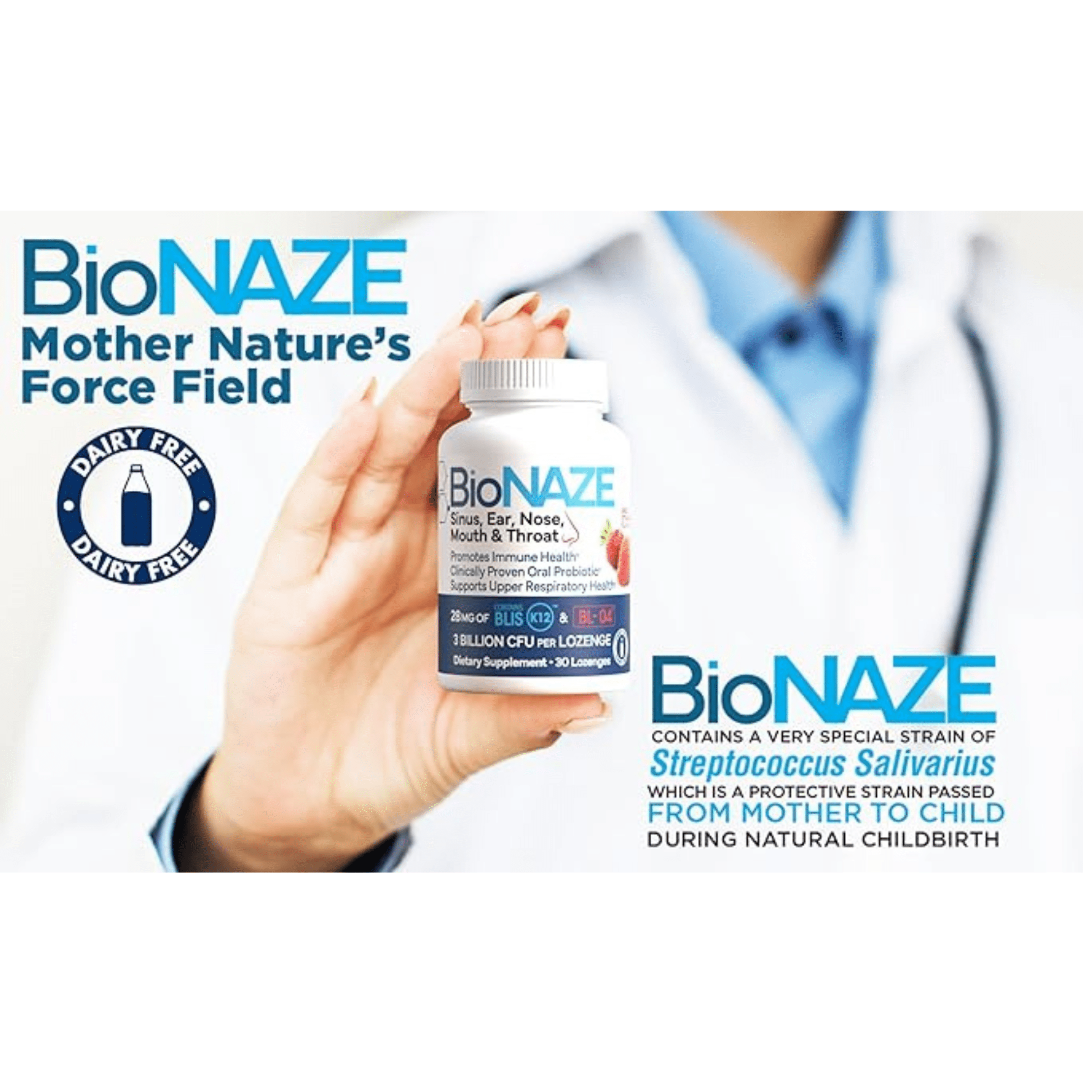 BioNaze Oral Probiotic BLIS K12 & BL-04 for Sinus, Throat, Mouth & Gut