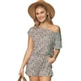 thumbnail image 3 of Womens Summer Casual Short Sleeve Belted Romper Shorts Jumpsuits Playsuit (2X, Blush Leopard), 3 of 7