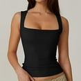 thumbnail image 5 of Oalirro Women Blouses Dressy Casual Women's Square Neck Sleeveless Double-Layer Tank Tops Basic Tight T Shirts, 5 of 5