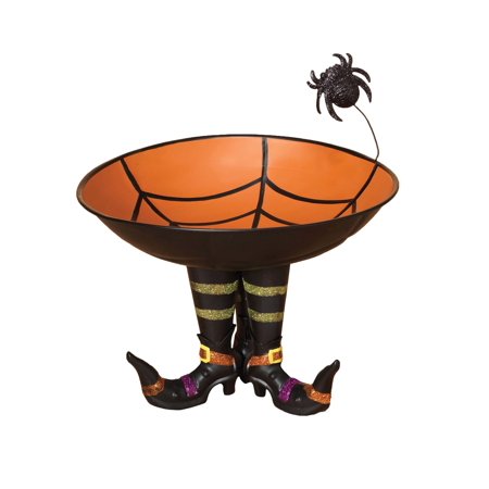 11 Inch Metal Candy Bowl on Witch Boots with Spider