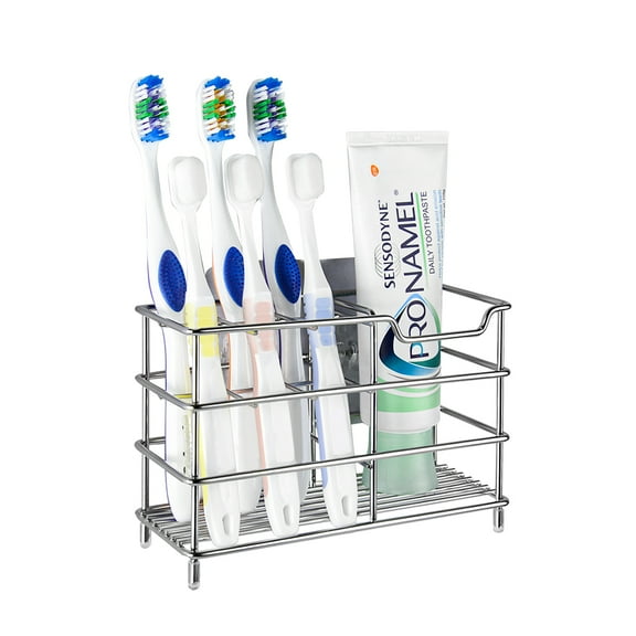 Linkidea Stainless Steel Toothbrush Holder Stand for Shower, Bathroom, Wallmount/Countertop 7 Slot Organizer Compatible with Colgate Extra Clean, Oral-B CrossAction
