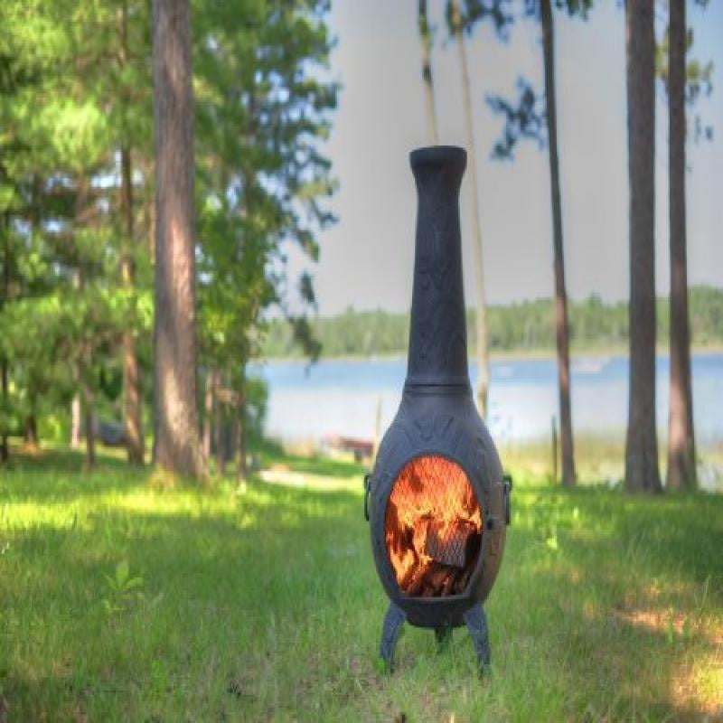 The Blue Rooster Co. Cast Aluminum Butterfly Chiminea with Gas and a 10' hose in Charcoal.... by