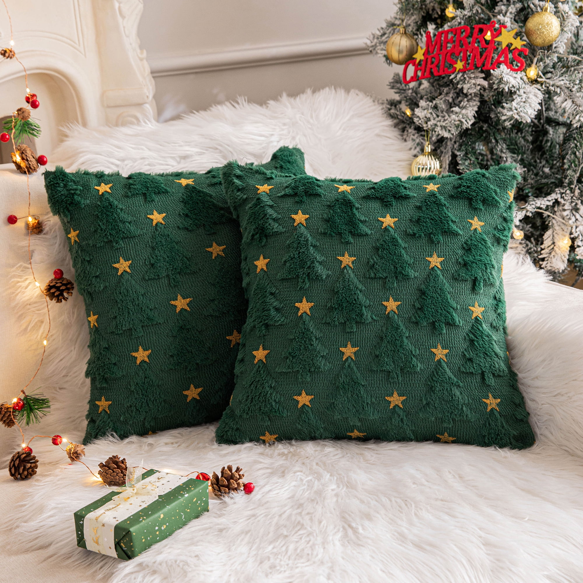 Aqothes Christmas Tree Throw Pillow Covers Set of 2 photo 1