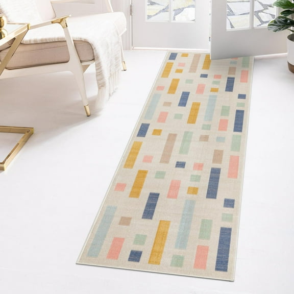 Unique Loom Lotus Collection Area Rug - Cherry (2' x 10' Runner Multi/Light Blue)