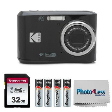 KODAK PIXPRO FZ45 16MP Digital Camera (Black) with 4X Optical Zoom 27mm Wide Angle and 2.7" LCD Screen Bundle with 32GB SD Memory Card, AA Batteries (4 Pack),  Lens Cleaning Cloth