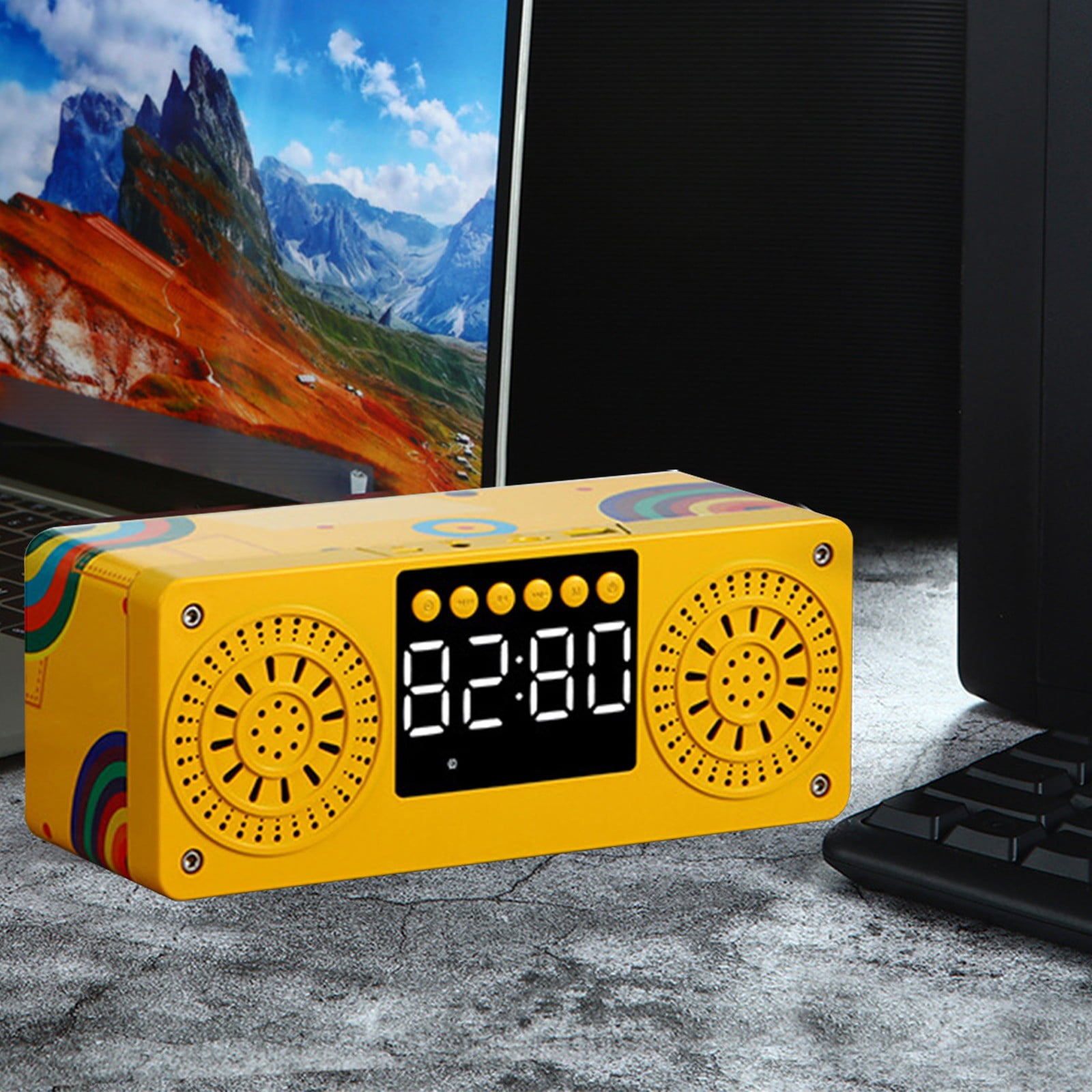 maho A10 Wooden Clock Multi-function Bluetooth Audio U Disk Card Gift Gift Mobile Phone Computer Speaker Bluetooth Speaker for Gift, Shower, Party, Home, Travel
