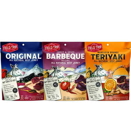 FIELD TRIP Best Sellers Variety Bundle, All Natural Gluten Free Beef Jerky, Teriyaki #23 + Honey Spice #11 + Original (Best Teriyaki Jerky Recipe)