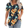 thumbnail image 3 of Womens Tops,Summer New Fashion Floral Prints Top Loose Round Neck Chest Pleated Shirts Womens Casual Short Sleeve Blouses Pullover Tops, 3 of 6