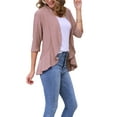 thumbnail image 4 of Cárdigan casual de mujer con volantes y abertura frontal Inspire Chic para el Día de San Valentín, manga 3/4, color rosa, 4 of 6