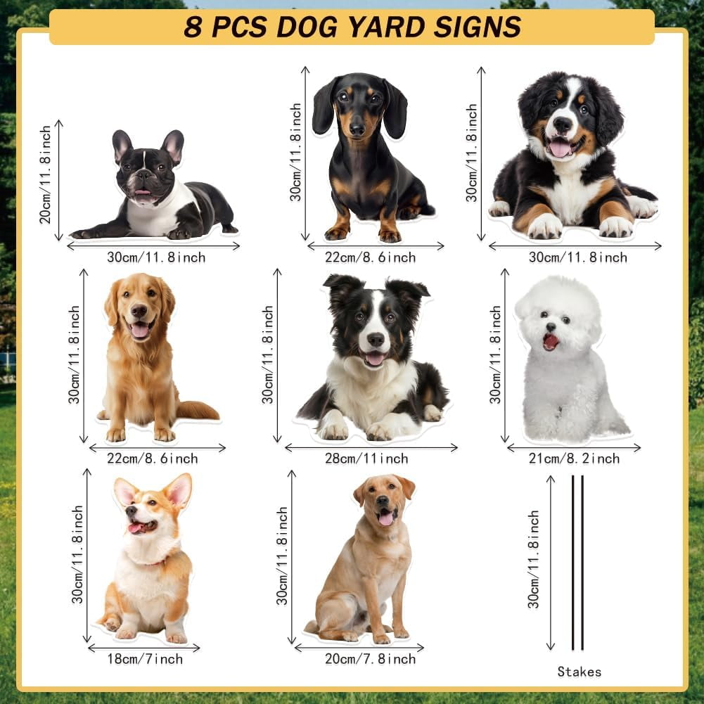 8Pcs Dog Yard Sign with 16 Stakes Cute Dog Party Lawn Decorations Animal Theme Party Waterproof Sign Yard Outdoor Lawn Decorative Sign