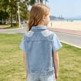 thumbnail image 6 of YUANxueke Girls Denim Vest Lace Trim Sleeveless Collared Waistcoat Top Casual Jean Jacket with Pockets for 18M-14Y, 6 of 8