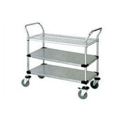 21" Deep x 60" Wide x 39" High 3 Tier Heavy Duty Chrome Wire Utility Cart with 1 Wire Shelf & 2 Solid Shelf