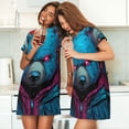 thumbnail image 4 of Fotbe Neon Cyberpunk Blue Bear Bata de Dormir para Mujer con Estampado, Camisón de Algodón de Manga Corta, Ropa de Dormir Casual, 4 of 6