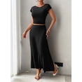 thumbnail image 3 of Women's Short Sleeve Slim Fit Long Dress Set - 92% Viscose, 8% Elastane, 3 of 8