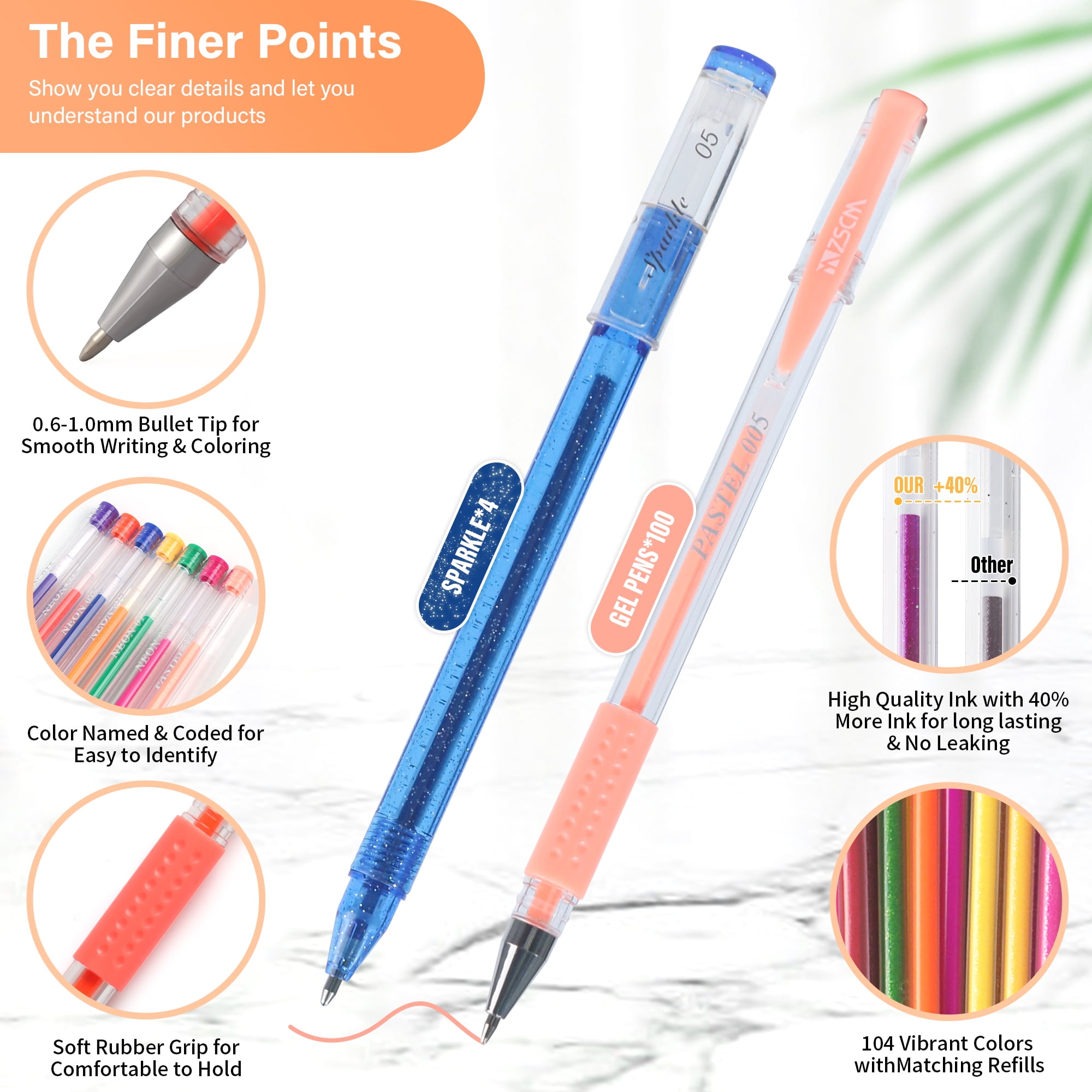 ZSCM 400 Pack Gel Pens Set - 200 Colored Pens & 200 Refills, Fine Tip For Coloring Books & Art