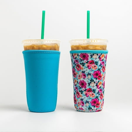 

Baxendale and Co 2-Pack Large (32oz) Reusable Neoprene Insulator Sleeve for Iced Coffee or Cold Beverage Cups (Blue & Floral Print)
