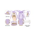 thumbnail image 3 of BLISSFUL STEP Lace Up Sandal Open Toe Chunky Satin Heel Pearl High Heels Sandals for Women Purple 6.5, 3 of 8