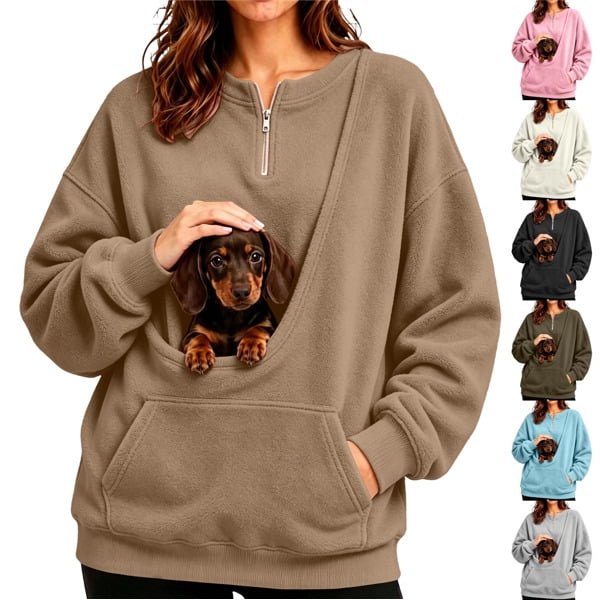 Pet Pouch Hoodie Long Sleeve Pet Carrier Hoodies Unisex Cat Hoodie Oversized Pet Rest Holder Dressy Casual Fall Sweatshirts Zip up Front Sweatshirt with Dog Pouch with Kangaroo Pocket Coffee S