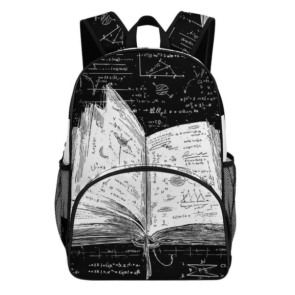 Open Book Filled Science Equations Big Student Laptop Backpack For College Women Middle High Teen Bookbag Travel Daypack