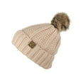 thumbnail image 4 of C.C Thick Cable Knit Faux Fuzzy Fur Pom Fleece Lined Skull Adult Cap Cuff Beanie, New Beige, Unisex, Adult, 4 of 4