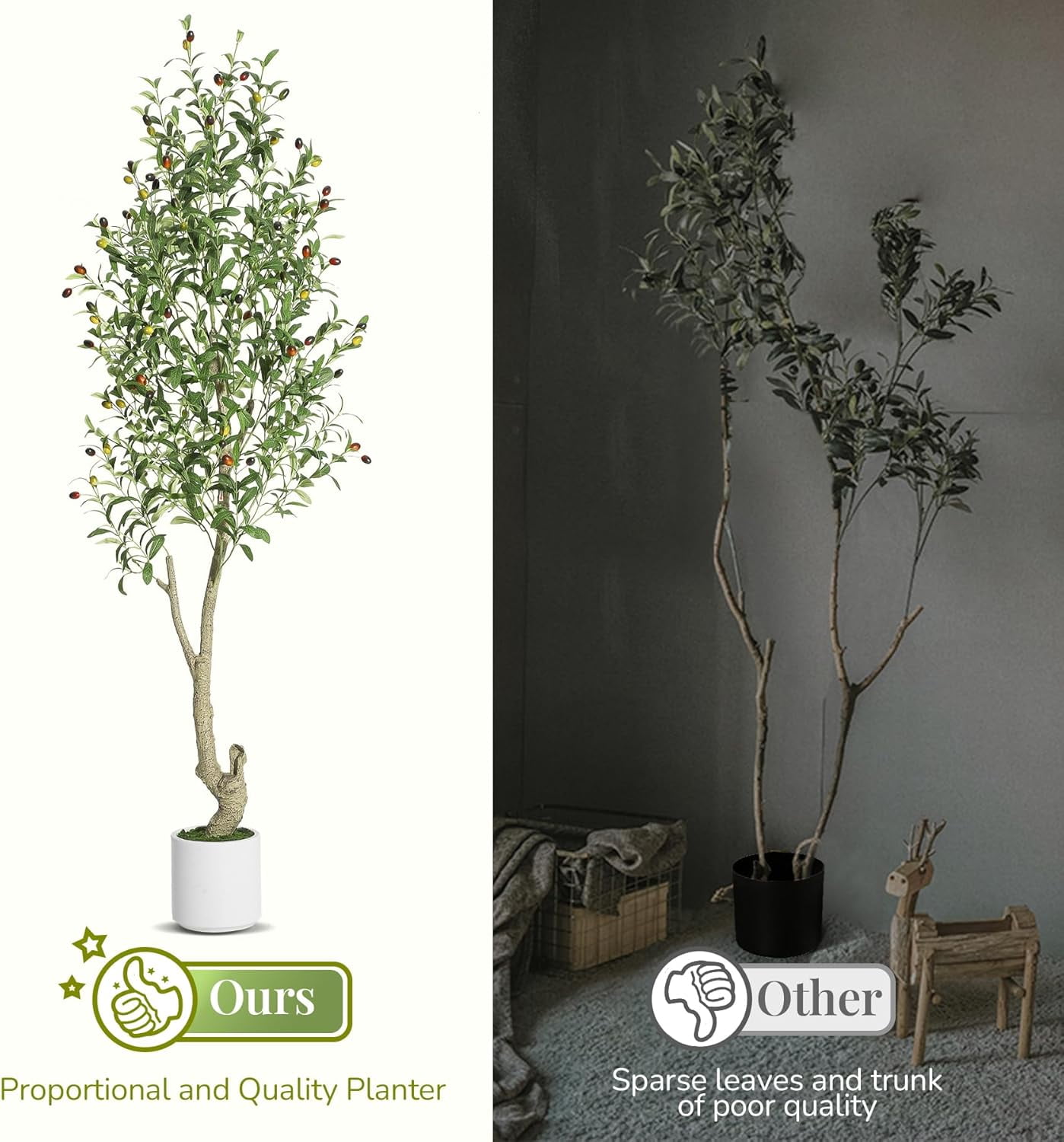 Tall Faux Olive Tree, 6ft(72in) Olive Trees Artificial Indoor with White Planter and Green Fake Moss for Home Office Living Room Bedroom Stairs Foyer Decor, 1 Pack