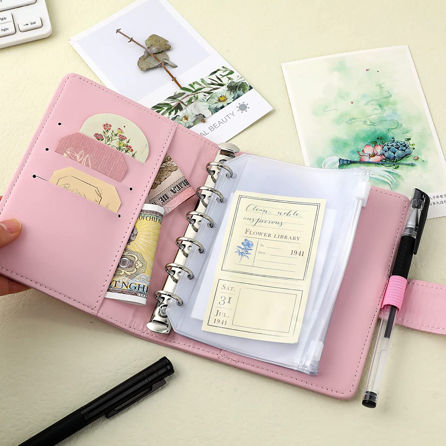 A7 Wallet A7 Pink Binder Budget Binder PU Leather Budget Binder 