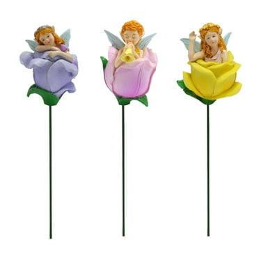 simhoa 3Pcs Garden Stakes Decorative Angel, Miniature Resin Statue Figurine Sculpture for Backyard Flower Bed Potted Plants Birthday