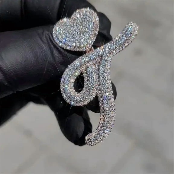 Lab Created Diamond Custom Letter "T" Heart Men's Pendant 2 inch 14k Yellow Gold Plated