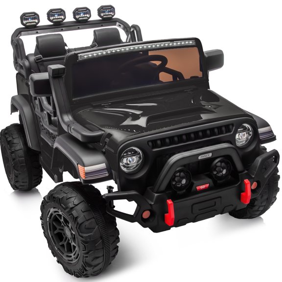 Hikiddo 2-Seater 24V Kids Ride-on-Car, 400W Electric Ride on Toy Car w/Remote, Bluetooth & LED Lights - Black