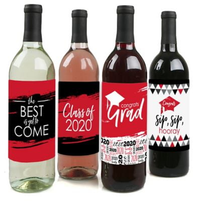 Red Grad - Best is Yet to Come - Red 2019 Graduation Party Decorations for Women and Men - Wine Bottle Label Stickers - Set of