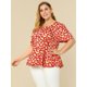 thumbnail image 4 of Top floral Agnes Orinda Vintage Peplum Cuello Cuadrado Rojo XL, 4 of 6