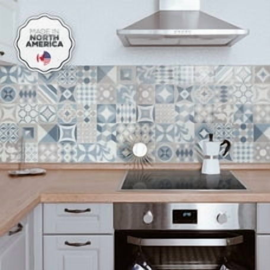 Smart Tiles Peel and Stick Backsplash, 5 Adhesive Tiles, Vintage Blue/Grey, 9"x9"