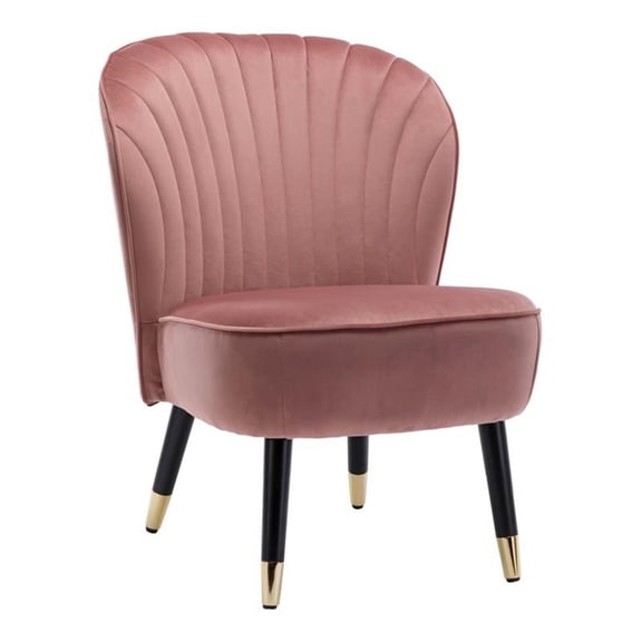 Omax Decor Jane Modern Wood and Velvet Fabric Upholstered Accent Chair in Pink