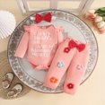 thumbnail image 2 of Infant Baby Girl Winter Clothes Set Cute Letter Printed Long Sleeve Ruffle Romper Flower Print Pants and Bow Headband 3-Piece Set 0 3 6 9 12 18 Months, 2 of 7