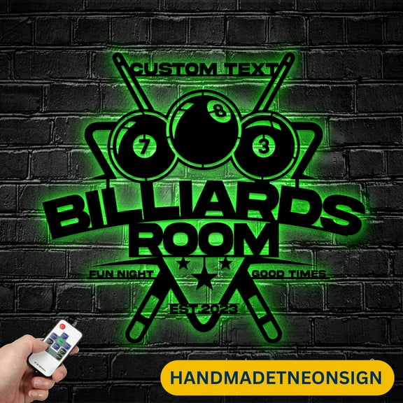Handmadetneonsign Custom Billiard Metal Wall Art LED Light -Personalized Billiard Name Sign Home Decor