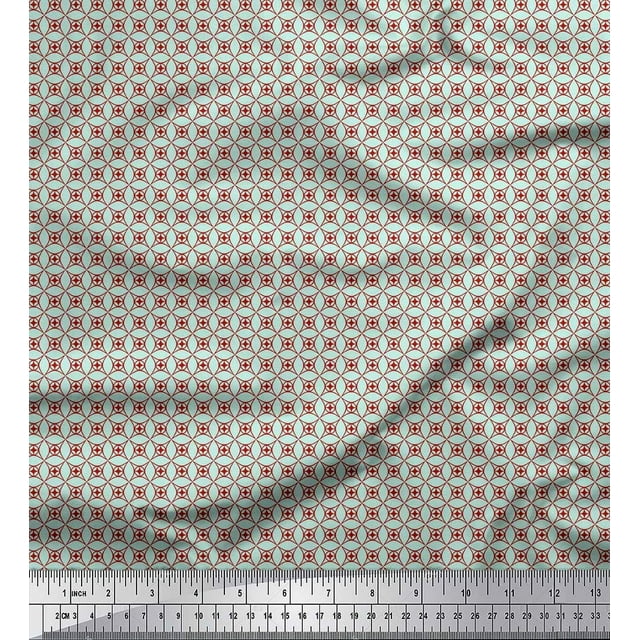 Soimoi Green Moss Georgette Fabric Geometrical Star Geometric Print Fabric by the Yard 42 Inch Wide