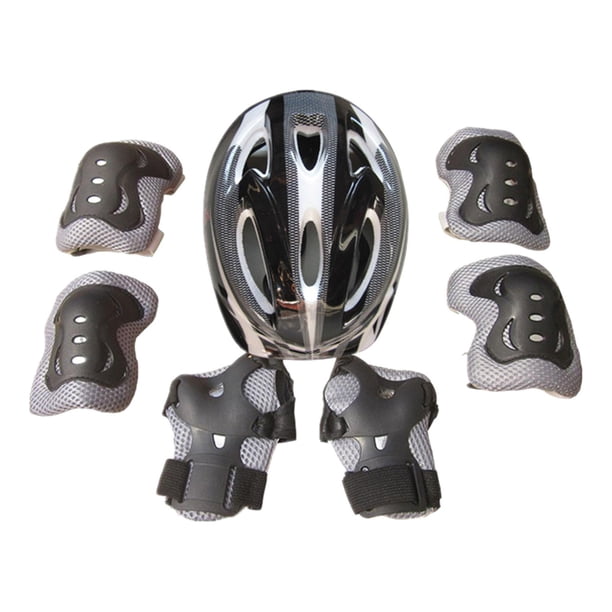 Juego de 7 cascos de bicicleta para niños, equipo de protección para patinaje en línea negro