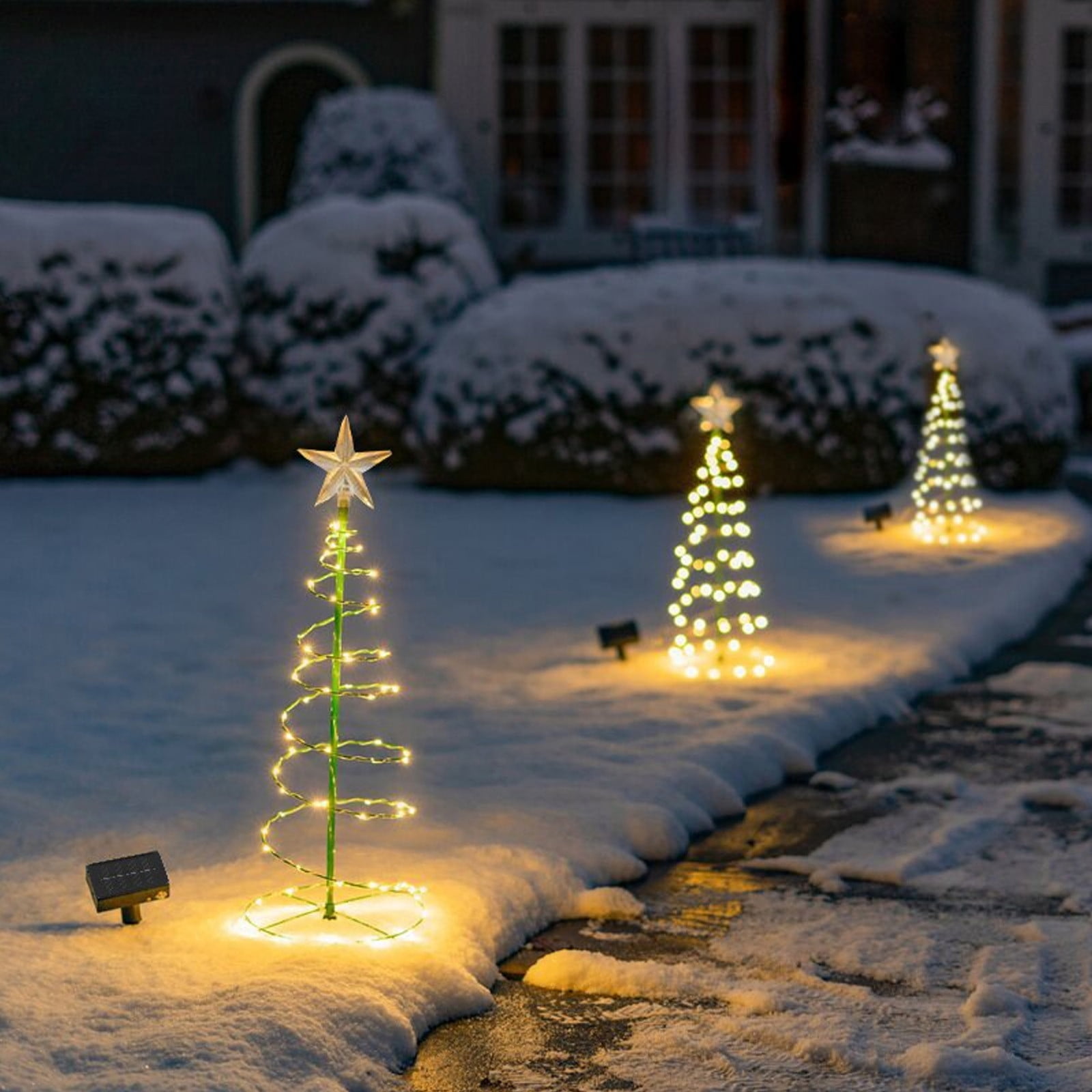 Kezqiaxn Outdoor Christmas Decorations, Solar Helix Christmas Trees LED Lights, Light Up Xmas Metal Pathways Markers with Stake, Yard Lights for Outdoor Winter Patio Walkway Driveways Green