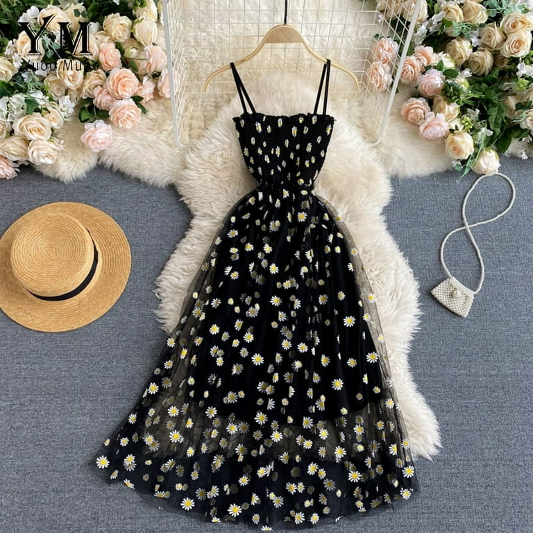 YuooMuoo Korean Fashion Daisy Flower Print Mesh Party Dress YuooMuoo Korean Fashion Daisy Flower Print Mesh Party Dress