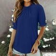 thumbnail image 2 of HomeDM Womens Crew Neck Tops Trendy Ruffle 3/4 Sleeve T-Shirts Solid Color Business Work Elegant Shirts - Blue/XL, 2 of 7