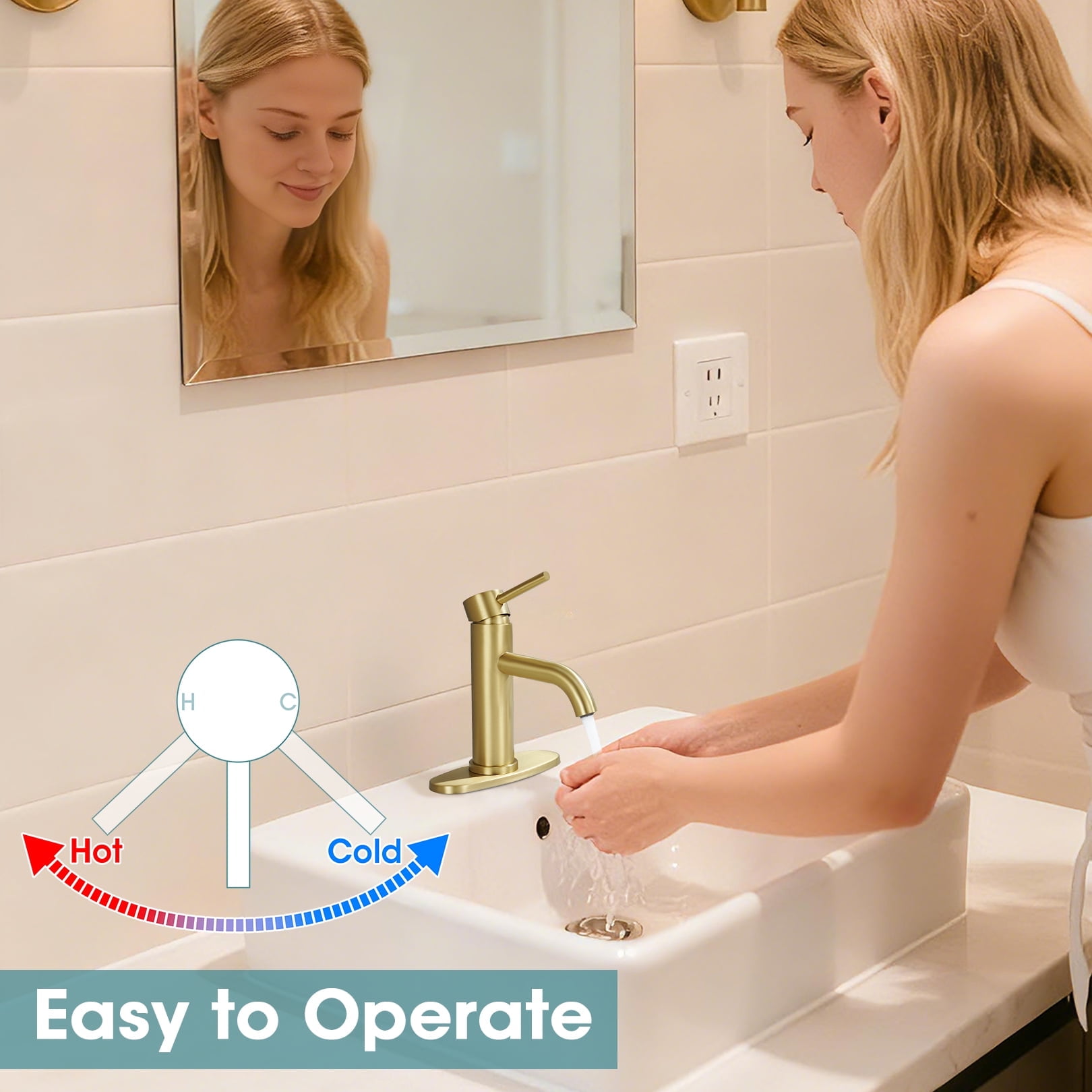 Wowkk Sanitary Ware Bathroom Faucets Stainless Steel Single Handle Bathroom Sink Faucet with Pop up Drain and PEX Encrypted Hose, Modern Bathroom Faucets for Sink 1 or 3 Holes, Brushed Gold