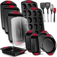 thumbnail image 1 of NutriChef 15-Pcs Baking Pan Set Flexible Nonstick Black Coating Carbon Steel Bakeware W/ Red Handle, 1 of 7